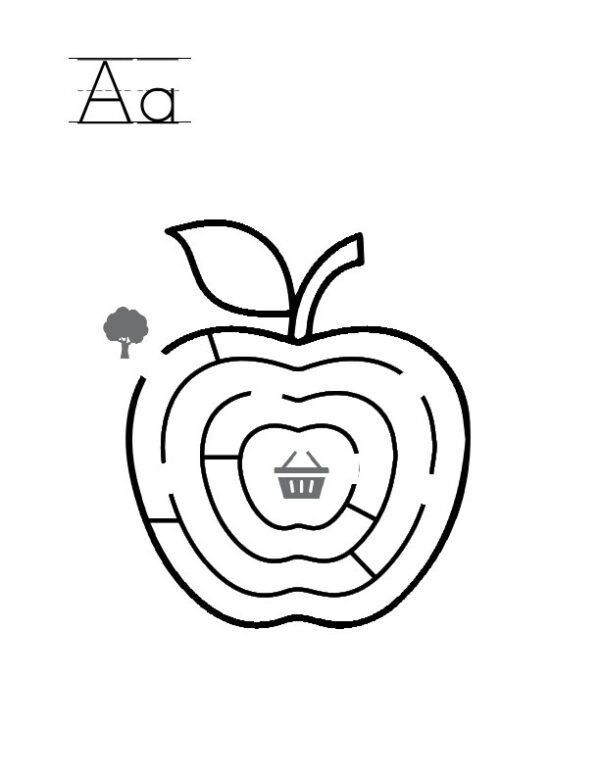 Download Free Printables Easy capital and small letter ABC Alphabet with pictures Maze for kids age 4 to 8