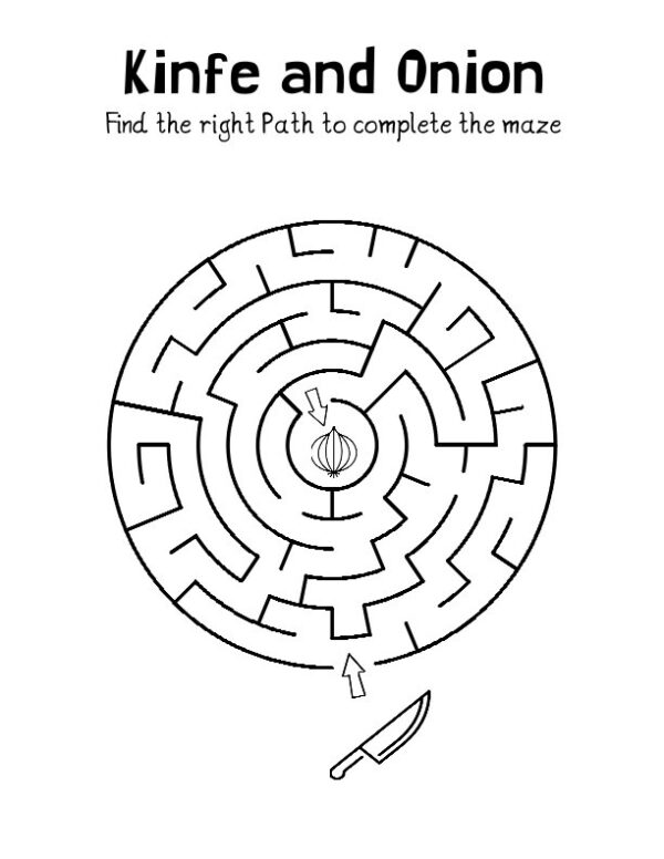 Easy Maze Pack 4 - Shapes , Knife and Onion Maze, free printable downloads for kids