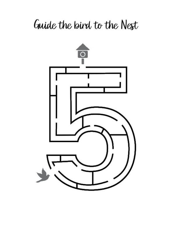 Download Free Printables Easy Numeric/ Number shaped Maze for kids age 4 to 8 years workbook sheets