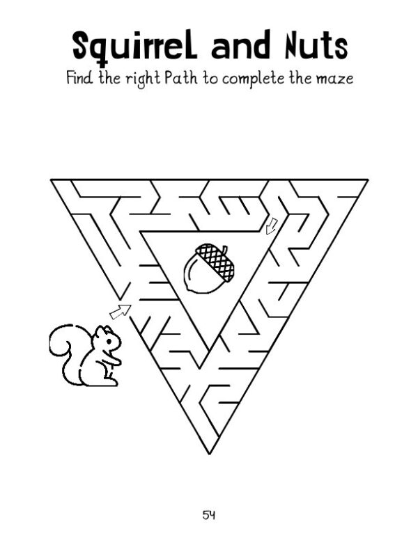 Easy Maze Pack 5 - Shapes , Squirrel and Nuts maze, free printable downloads for kids