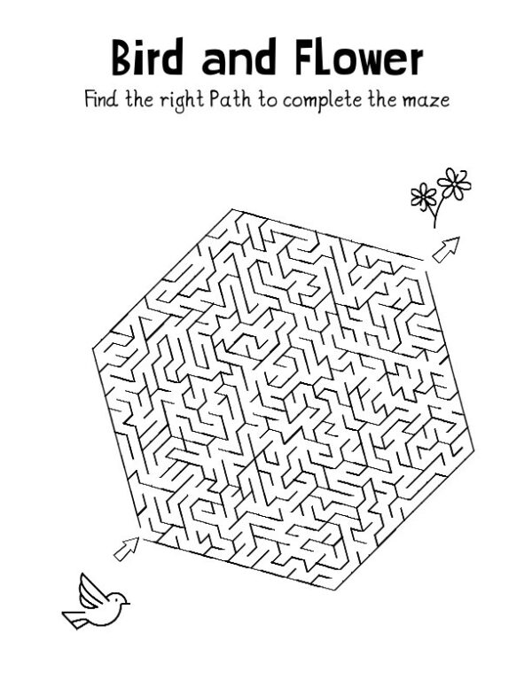 Medium Maze Pack 1 - Shapes , Bird and Flower Maze, free printable downloads for kids