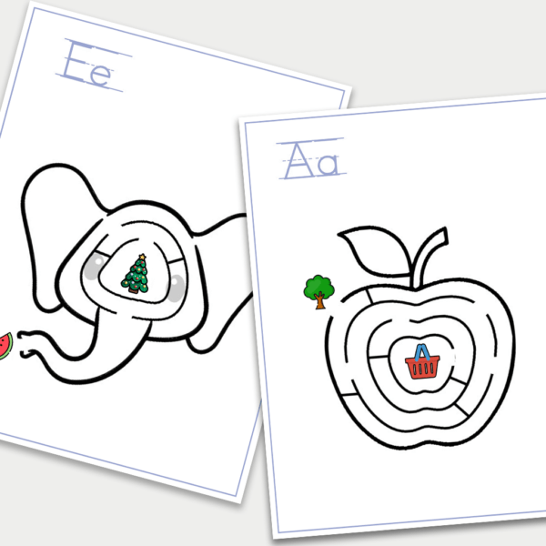 Download Free Printables Easy capital and small letter ABC Alphabet with pictures Maze for kids age 4 to 8