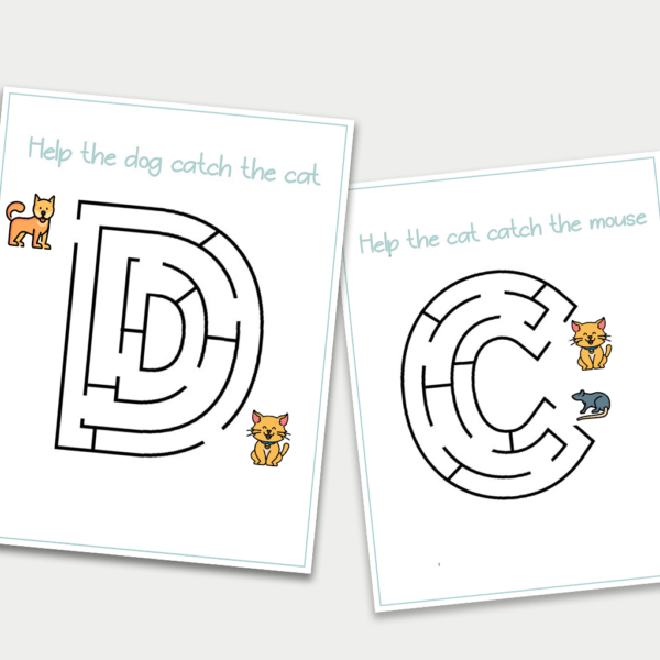 Download Free Printables Easy Capital letter/ Uppercase ABC Alphabet shaped Maze for kids age 4 to 8 years workbook sheets